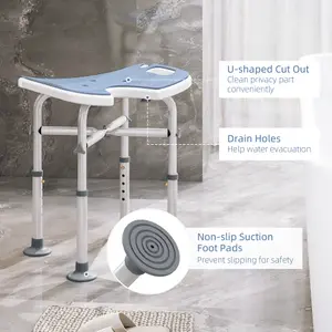 HOMCOM Aluminium Shower Stool for Elderly Disabled Non-Slip Bath Stool Blue