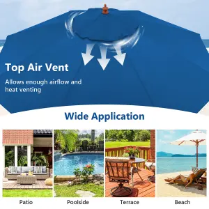 Costway 2.8M Pulley Lift Round Patio Umbrella Outdoor Garden Market Parasol Blue