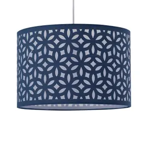 First Choice Lighting Set of 2 Navy Blue Laser Cut 33cm Pendant Lightshades