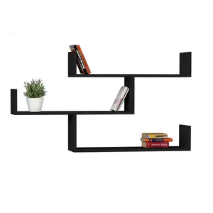 Summer-Louise 3 Piece Floating Shelf Wall Mounted Bookcase Black Marble