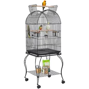 Yaheetech Black Open Top Metal Bird Cage Rolling Parrot Cage w/ Stand