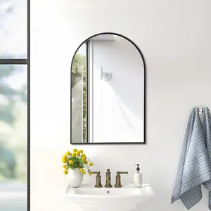 50cm x H 75cm W Arch-Shape Wall Mounted Black Metal Framed Bathroom Mirror Decorative