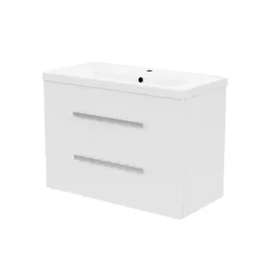 Nes Home Nanuya 800mm Gloss White Wall Hung 2 Drawer Vanity Cabinet & Ceramic Basin Sink