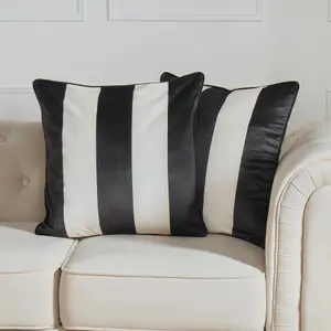 2 Pack Stripe Matte Velvet Cushion Covers, Mono - 45 x 45cm