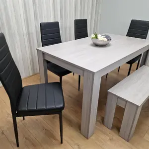 Dining Table and 4 Chairs With Bench Grey 4  Black Leather Chairs Wood Dining Set Furniture