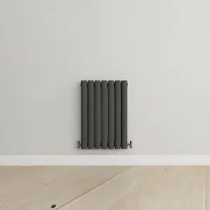 Horizontal Anthracite Double Oval Panel Radiator (H)600mm x (W)413mm, 2736 BTU.