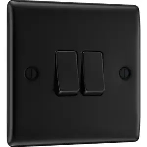 BG Nexus Metal 20A Double Wall Light Switch, 2 Way, Matt Black