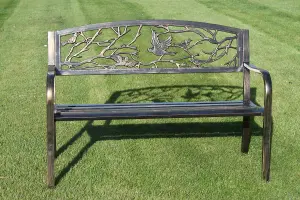 Metal Garden Bench with Cast Iron 'Birds Design' Back Rest