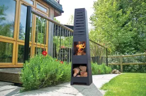 La Hacienda Malmo Steel Chiminea with Log Store - L 36 cm x W 36 cm x H 150 cm