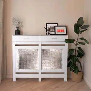 White Radiator Cover With Storage Draw - Medium