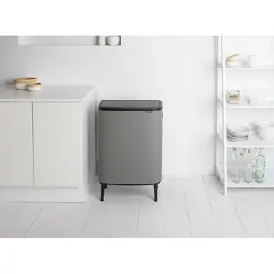 Brabantia Bo Hi 30 Litre + 30 Litre Touch Bin with Two Inner Buckets Mineral Concrete Grey