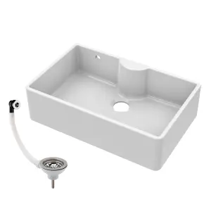 795mm - Single Bowl Fireclay Butler Kitchen Sink -  Tap Ledge, Overflow & Waste