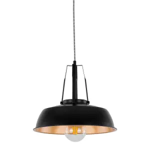 Luminosa Modern Hanging Pendant Black 1 Light  with Black, Gold Shade, E27