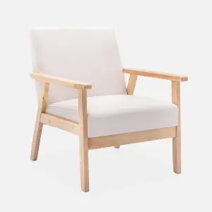 sweeek. Scandi-style wood frame upholstered armchair Isak Cream 64x69.5x73 cm