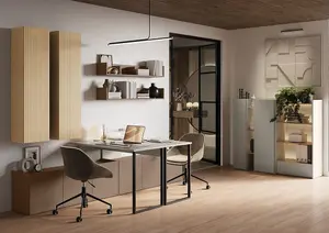 Expansive Cashmere & Truffle Desk H770mm W2610mm D550mm - Modern Design with Integrated Storage