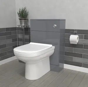 Nes Home Howard Modern 500mm Back To Wall Toilet with WC Bathroom Steel Grey