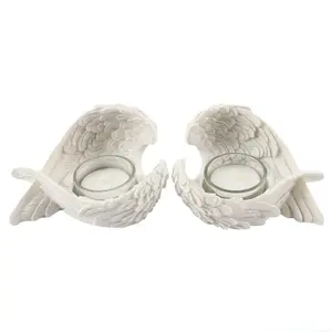 Something Different Angel Wings Tea Light Holder (Pack of 2) White (One Size)