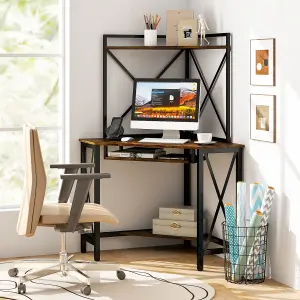 Costway Corner Writing Desk Home Office Space-Saving Computer Desk with Keyboard Tray