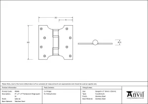 From The Anvil Satin SS 4 Inch x 2 Inch x 4 Inch  Parliament Hinge (pair)