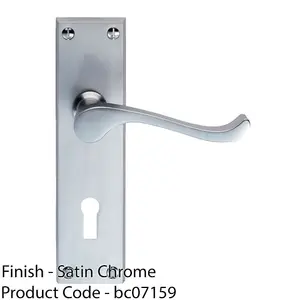 Victorian Scroll Bathroom Latch Door Handle - Satin Chrome Lever On Backplate