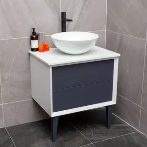 Queens White Floor Standing Bathroom Vanity Unit with Pre-drilled Tap Hole Worktop (W)65cm (H)69cm