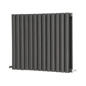 Right Radiators 600x767mm Horizontal Double Oval Column Designer Radiator Anthracite