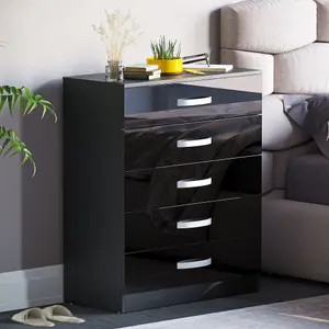 Vida Design Hulio Black High Gloss 5 Drawer Chest (H)900mm (W)750mm (D)360mm