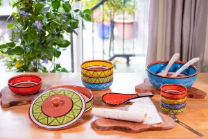 Fiesta Hand Painted Pattern Ceramic Kitchen Dining Set of 4 Tapas Bowls (Diam) 11cm