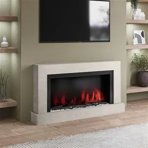 Black & Concrete 62Inch Wall Mounted Electric Fireplace With Pebbles - Amberglo