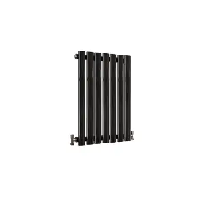 Horizontal Black Single Oval Panel Radiator (H)600mm x (W)413mm, 1462 BTU.