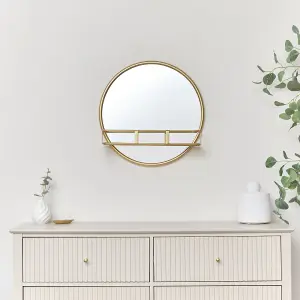 Melody Maison Round Gold Mirror With Shelf - 50cm x 50cm