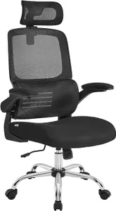 SONGMICS Ergonomic Office Chair, High Back Desk Chair with Foldable Armrests, Mesh Computer Chair, Tilt Function, Ink Black