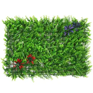 Artificial Green Grass Panel Backdrop, 60cm x 40cm, With Leaf & Flower