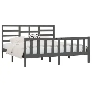 Berkfield Bed Frame Grey Solid Wood Pine 200x200 cm