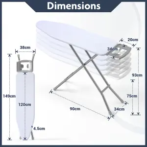 COSTWAY 120cm x 38cm Ironing Board w/ Iron Rest Foldable Carbon Steel Ironing Table