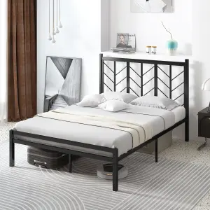 COSTWAY Metal Platform Bed w/ Branch-shaped Headboard Bed Frame Double Size