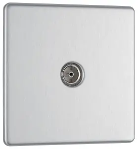 GoodHome Brushed Steel Single Screwless TV socket