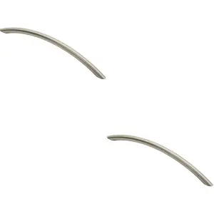 2x Curved Bow Cabinet Pull Handle 226 x 10mm 192mm Fixing Centers Satin Nickel