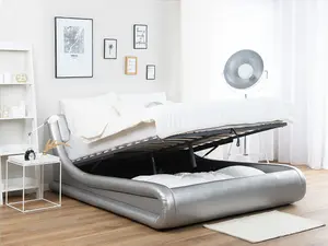 Faux Leather EU King Size Ottoman Bed Silver AVIGNON