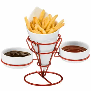 Ginnie 19cm Porcelain French Fry Cone and Stand Red