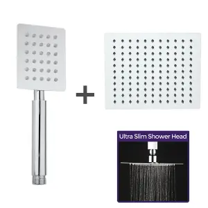 Nes Home Olive Square 3 Way Concealed Thermostatic Shower Mixer Valve, Ceiling Shower Head, Handset,Bath Filler Set Chrome