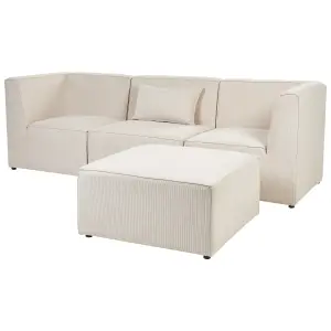 3 Seater Modular Jumbo Cord Sofa with Ottoman Beige LEMVIG