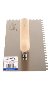 Toolty Stainless Steel Adhesive Notched Trowel with Wooden Handle 270mm 6x6mm for Tiling Plastering Rendering DIY