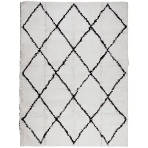 Shaggy Rug PAMPLONA High Pile Modern Cream and Black 300x400 cm