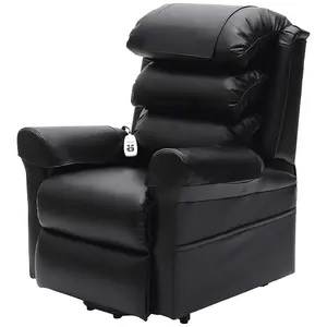 Dual Motor Rise and Recline Armchair - Waterfall Pillow - Black PU Leather