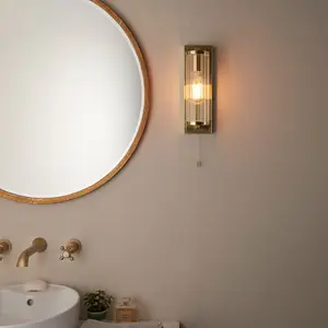 Luminosa Como Bathroom Wall Lamp Satin Brass Plate & Clear Ribbed Glass IP44