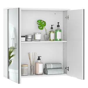 Yaheetech White 2-Tier Wall-Mounted Storage Cabinet with Double Mirror Doors