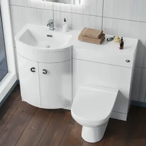 Nes Home Debra White 1100 mm P-Shaped Vanity Unit Right Hand Sink and Toilet Bathroom Furniture