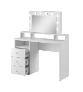 Diva 49 Dressing Table in White - 1200mm x 1360mm x 400mm - Luxurious Vanity with LED Lighting