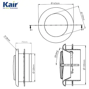 Kair Plastic Round Ceiling Vent 125mm - 5 inch Diffuser / Extract Valve with Retaining Ring